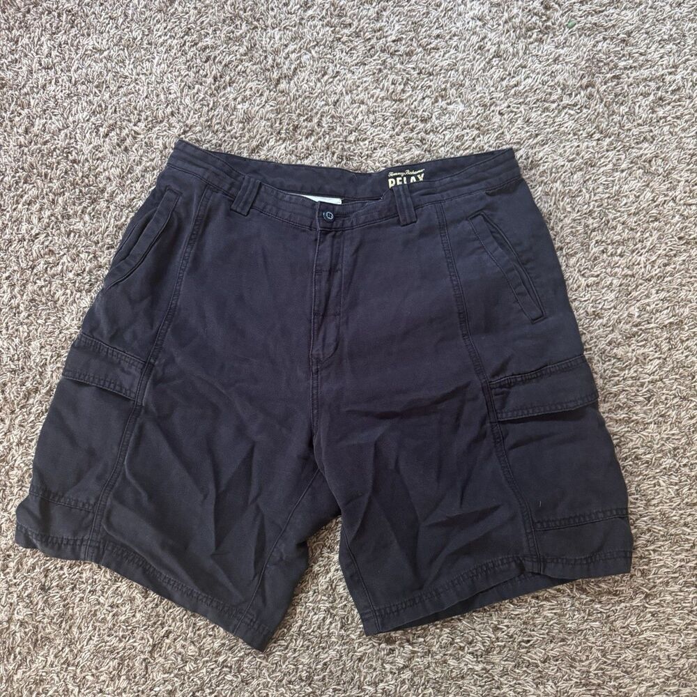Tommy Bahama Mens Black Tencel Cotton Blend Cargo Shorts Size 36 relaxed fit